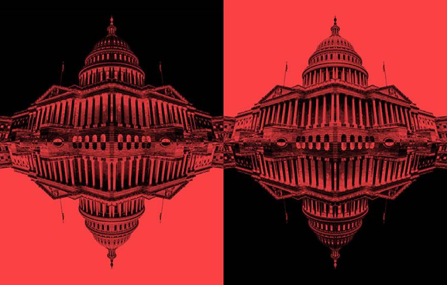 Red and black illustration of the U.S. Capitol building