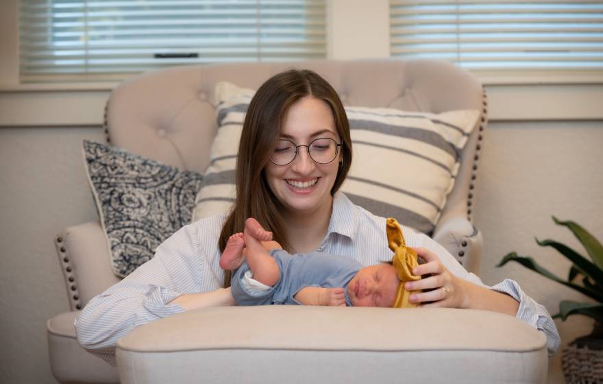 Emily Robbie with her baby