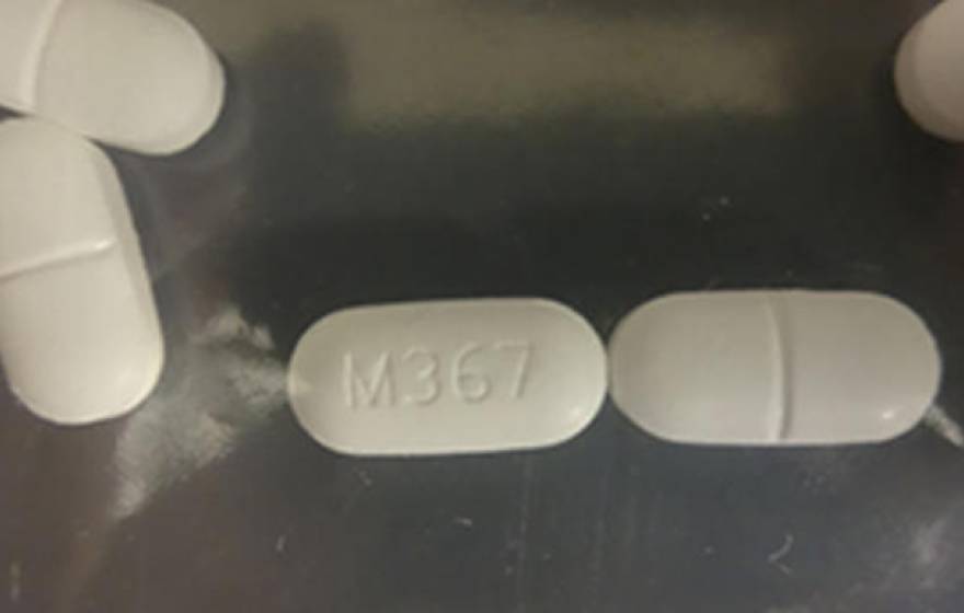 Seized counterfeit hydrocodone tablets.