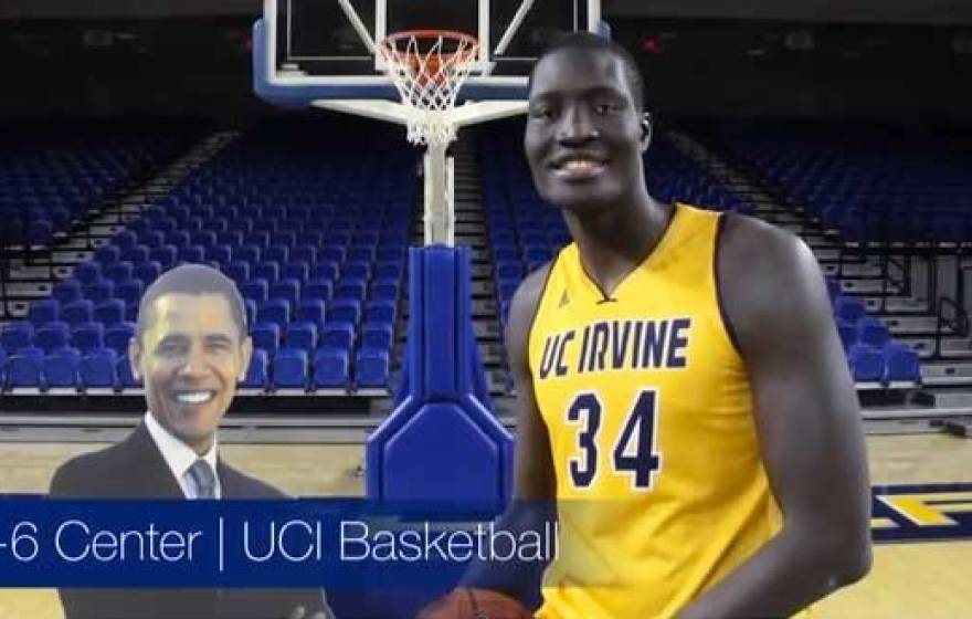 UC Irvine&#039;s Mamadou Ndiaye and Obama cutout