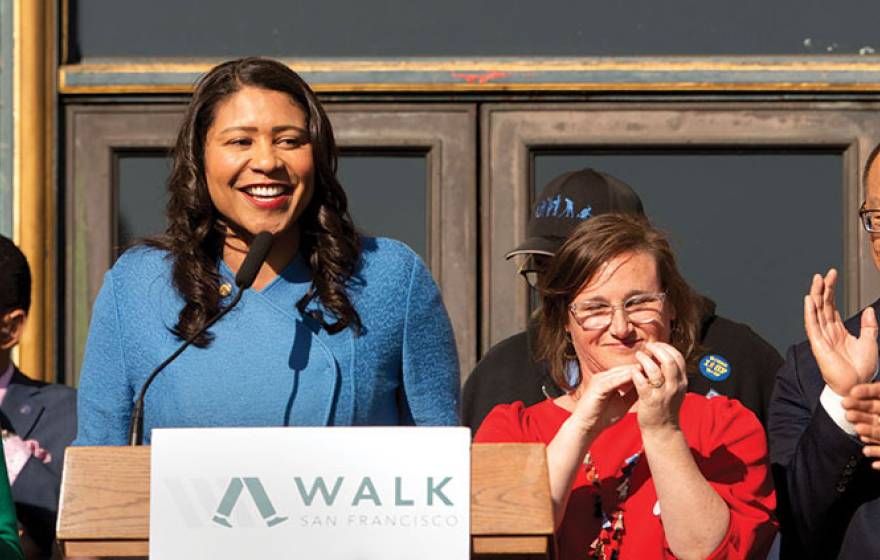 London Breed at the podium