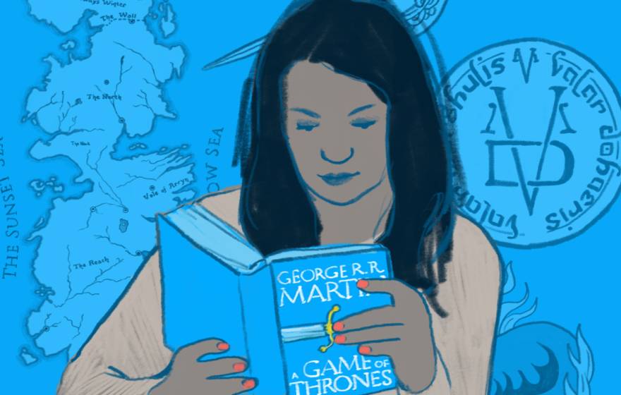Illustration of person reading Game of Thrones