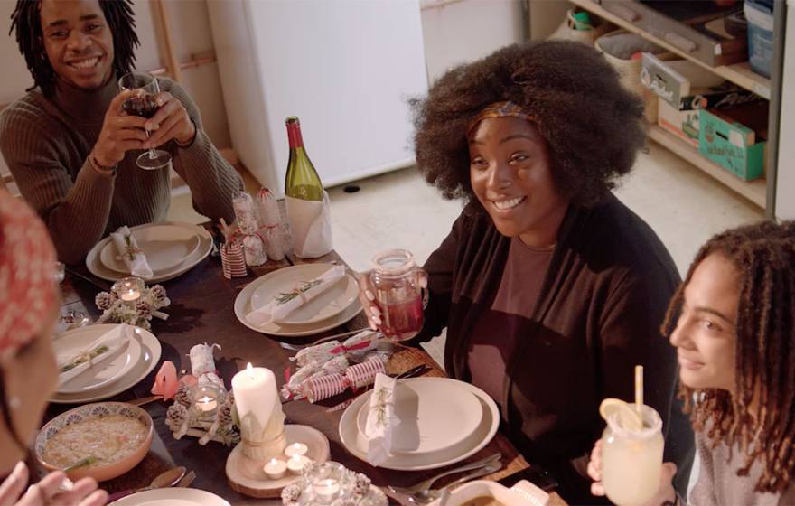 Family around a Thanksgiving table