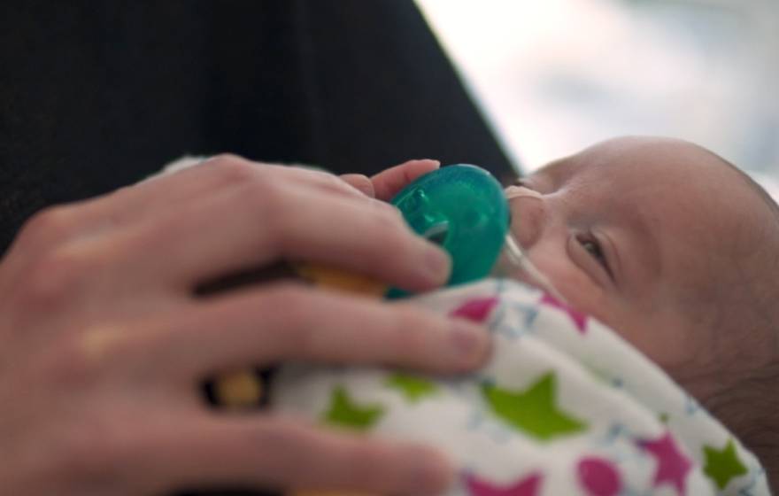 Premature baby being cuddled