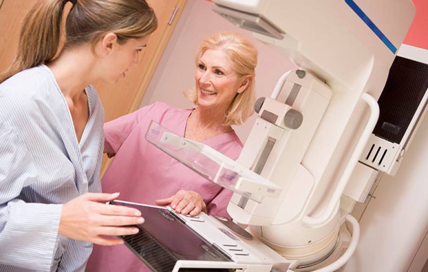 woman preparing for mammogram