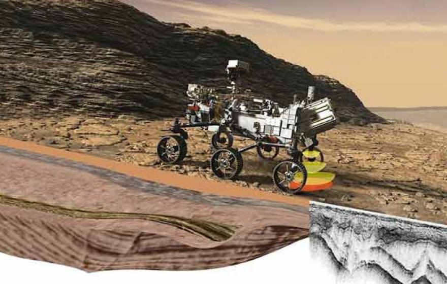 Rendering of the NASA Perseverance rover on Mars