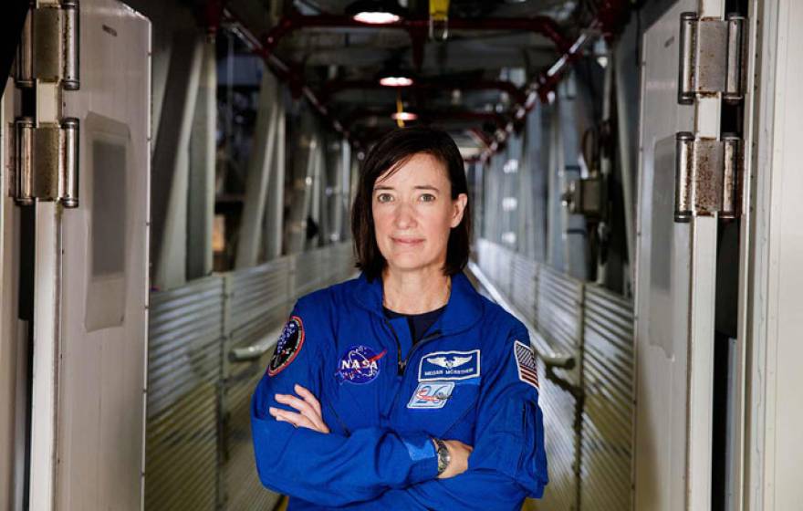 Megan McArthur portrait in NASA blues