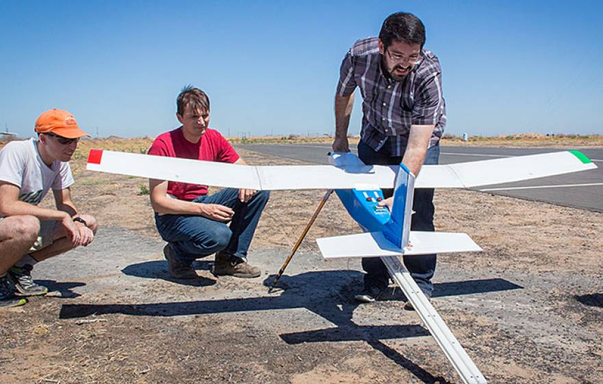 UC Merced students prepare to launch drone