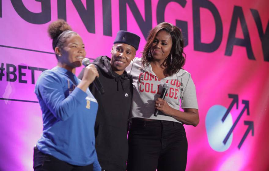 Michelle Obama with Lena Waithe and Genesis Jackson