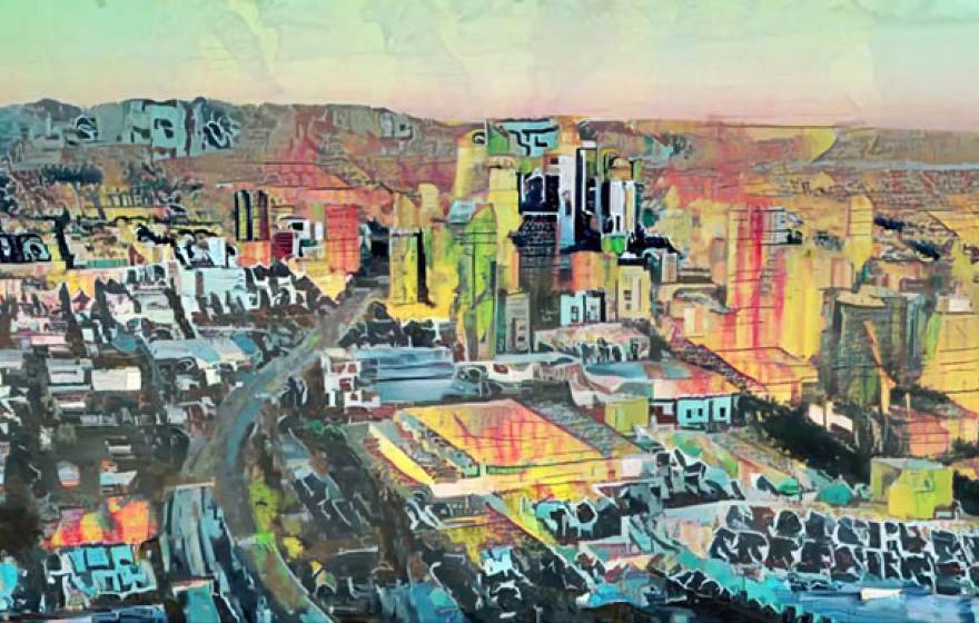 Nate Mohler painted cityscape 'Grunge City'