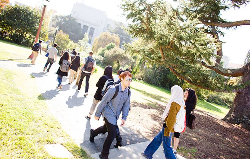 students walking on campus