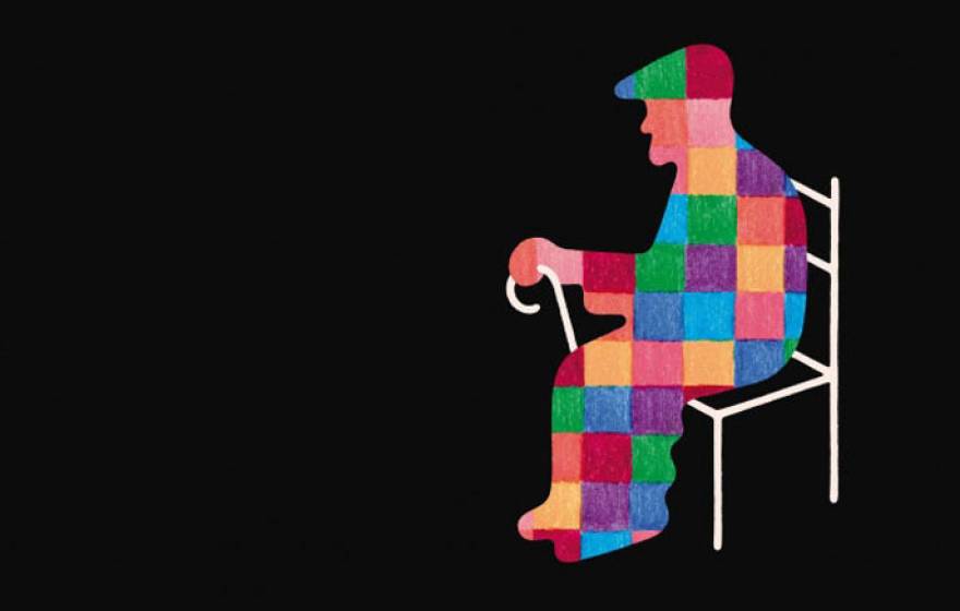 Colorful old man in a chair illustration