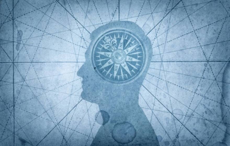 Compass inside someone's brain illustration