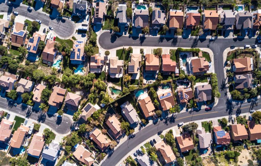 Aerial shot of a suburban neighborhood