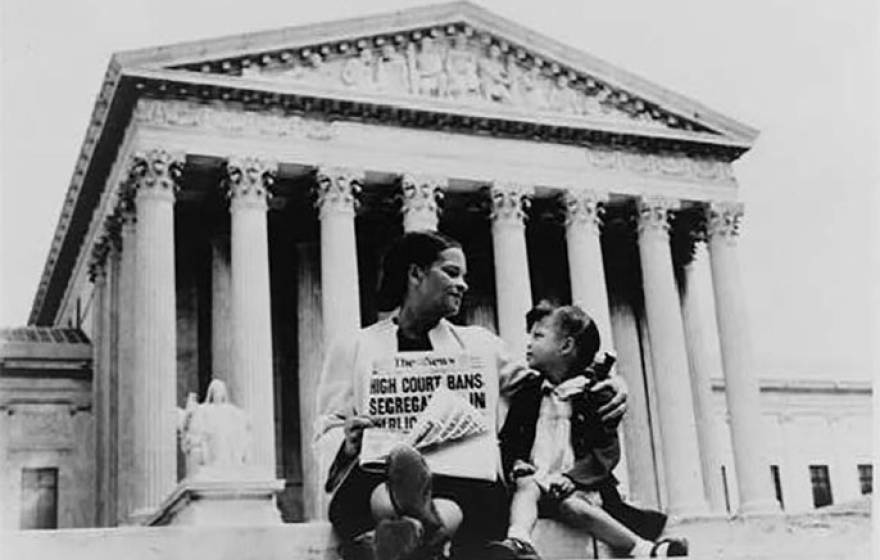 Nettie Hunt with daughter on steps of Supreme Court