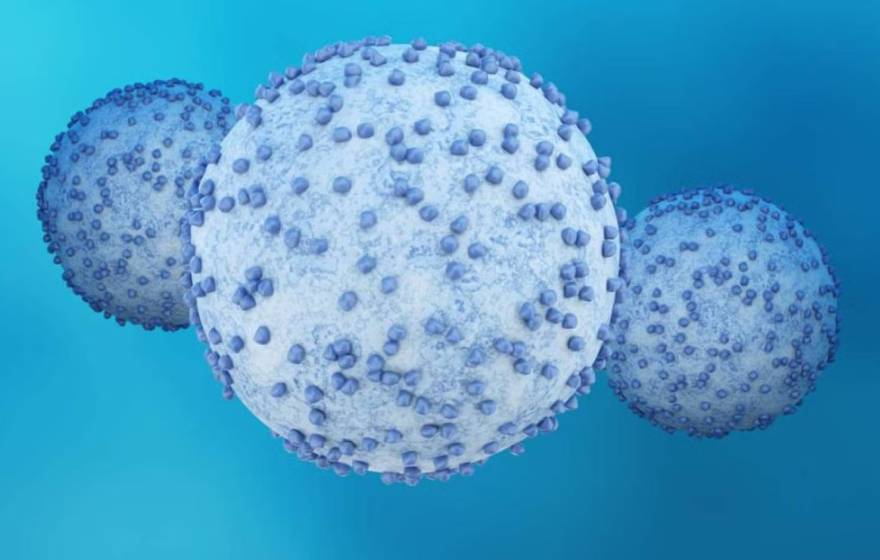 Illustration of pancreatic cancer cells against blue background
