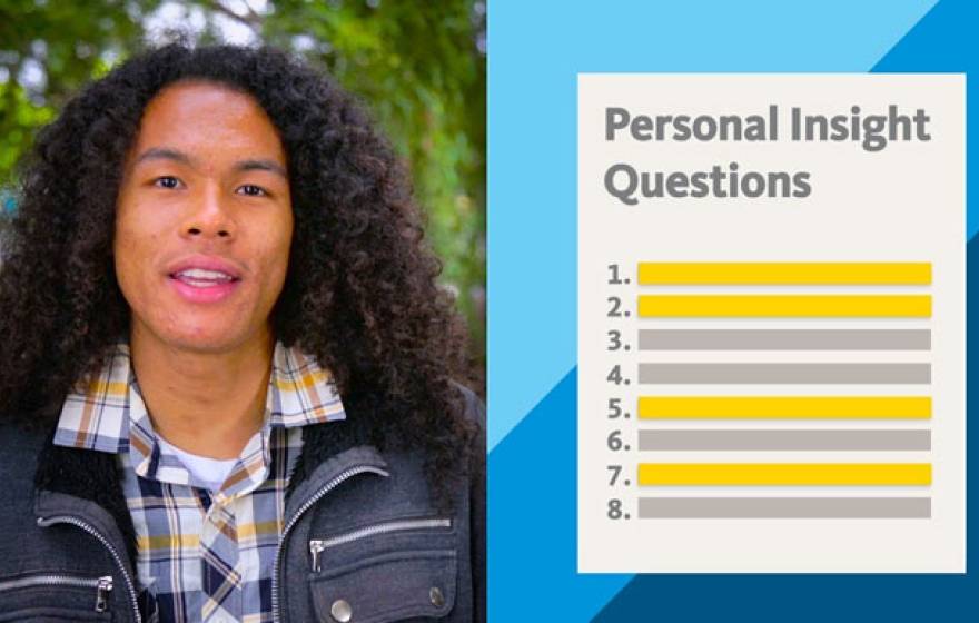 Student next to questions graphic in a screenshot