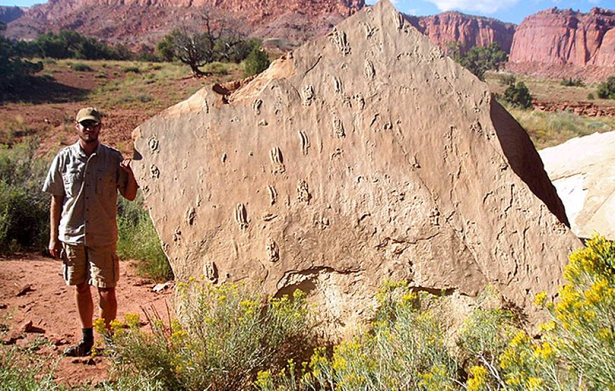 Tracy Thomson and fossil rock