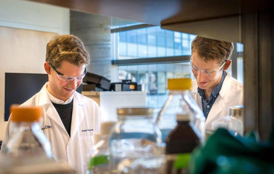 Two bioengineers working in a UC San Diego lab