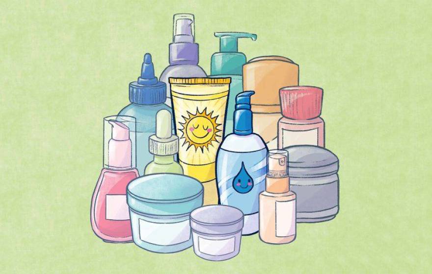 An illustration of skin care products