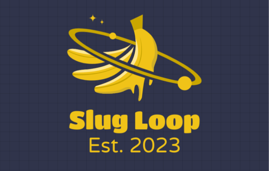 Slug Loop, Est 2023 beneath a logo of a banana with an orbit around it