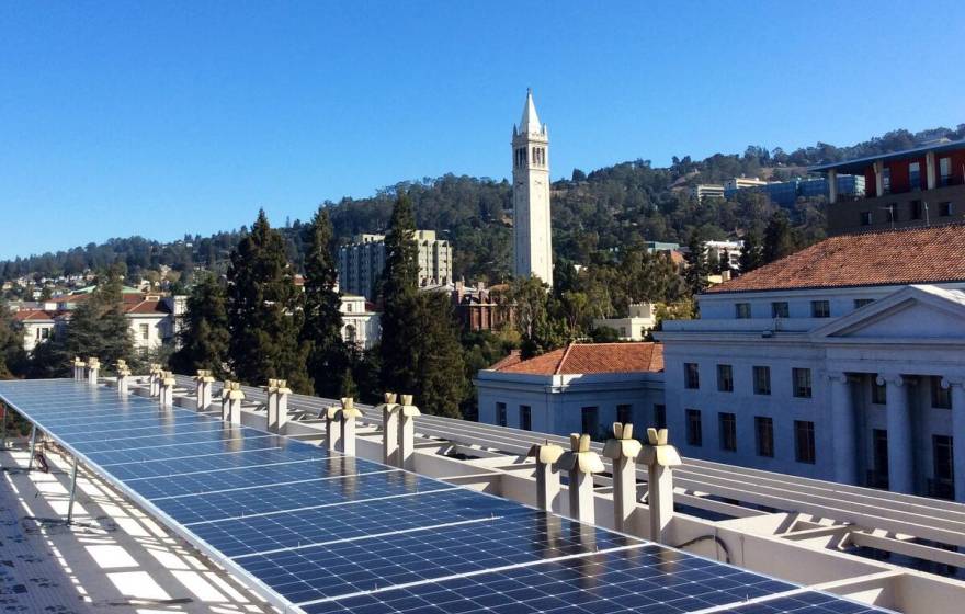 Solar panels on UC Berkeley campus, Campanile in the background