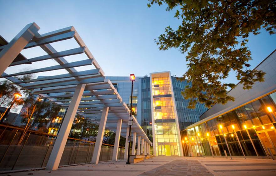 Atkinson Hall exterior in the evening