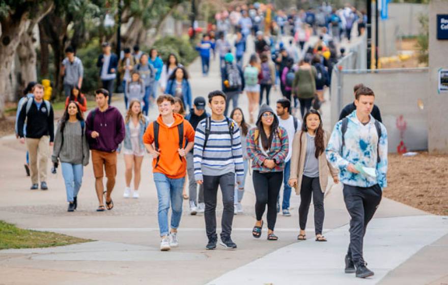 UC San Diego students walk on campus