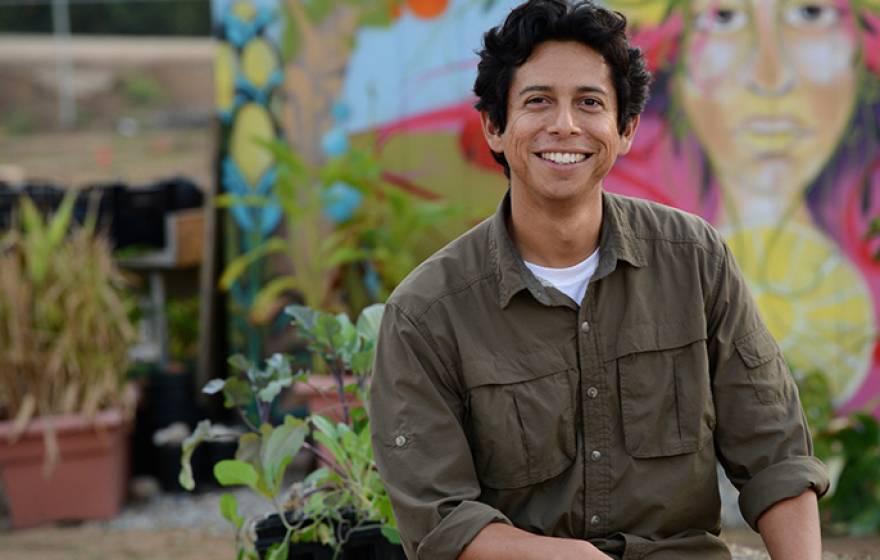 Fortino Morales III manages R’Garden, UC Riverside's 3-acre community garden.