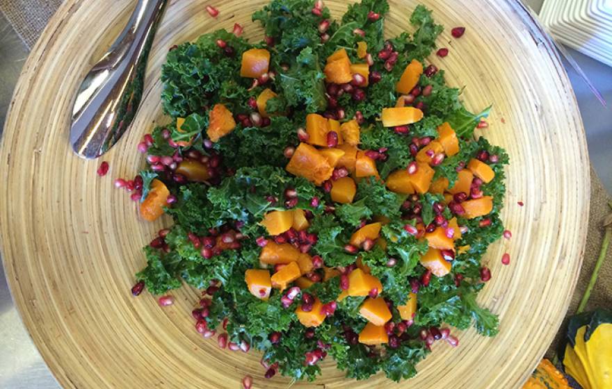 A vegan kale, pomegranate and roasted butternut squash salad is among the harvest salads on Brown’s winter menu. 