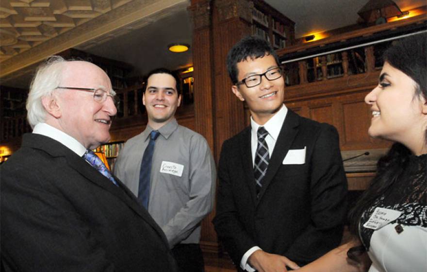 Irish President Michael Higgins meets Berkeley students and announces seed funding for an Irish studies program. 