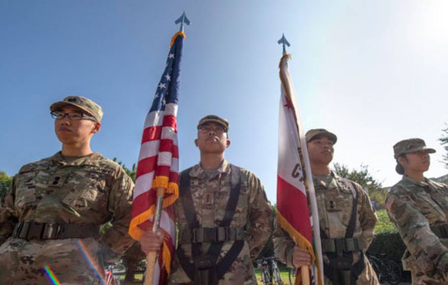 Group of veterans with American flag