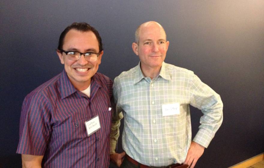 Gustavo Arellano (left) and David Karp at the CAFE launch