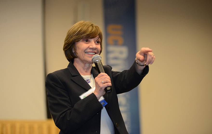 Karen Ross, secretary of the California Department of Food and Agriculture, speaking at the GrowRIVERSIDE conference at UC Riverside.