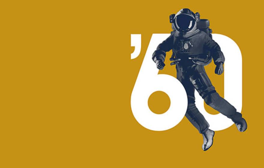 Astronaut on gold background with number 60