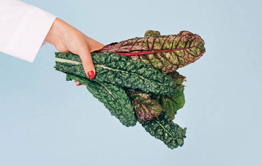 A doctor holding kale