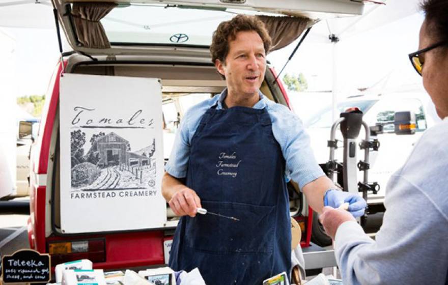 David Jablons, chief of thoracic surgery at UCSF Medical Center, sells his cheeses at the San Francisco Ferry Building farmers market on weekends. 