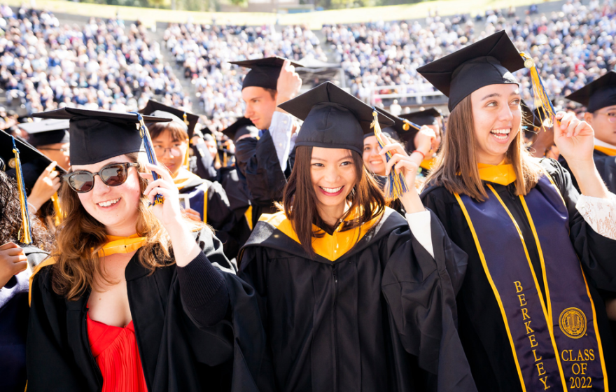 Students at UC Berkeley graduation turn their tassels