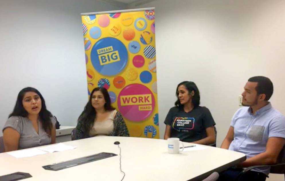 Group of students and faculty participating in a Facebook Live video