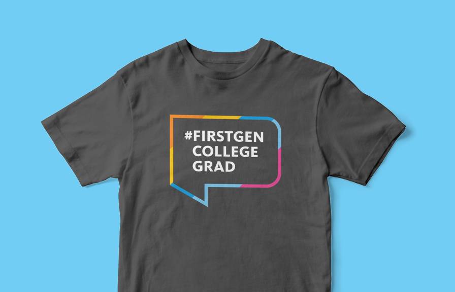 Gray t-shirt with the wording "#FirstGen College Grad"