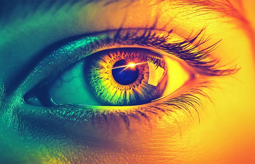 A vividly colored illustration of a human eye