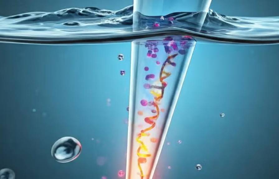 An illustration of a nanopore-based tool sampling a single molecule