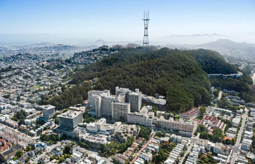 Aerial view of the UCSF campus in the center of San Francisco.