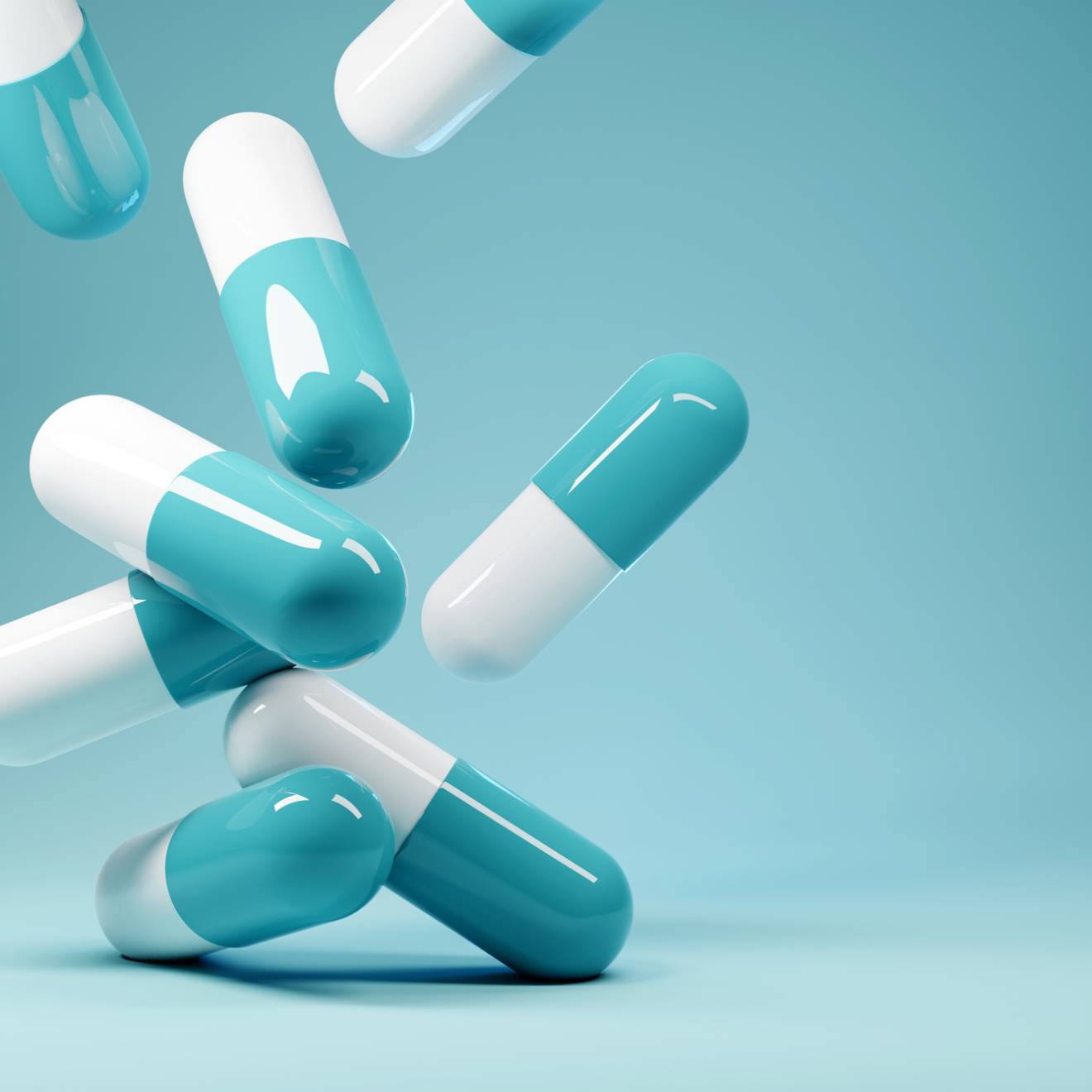 Pills tumbling from the air