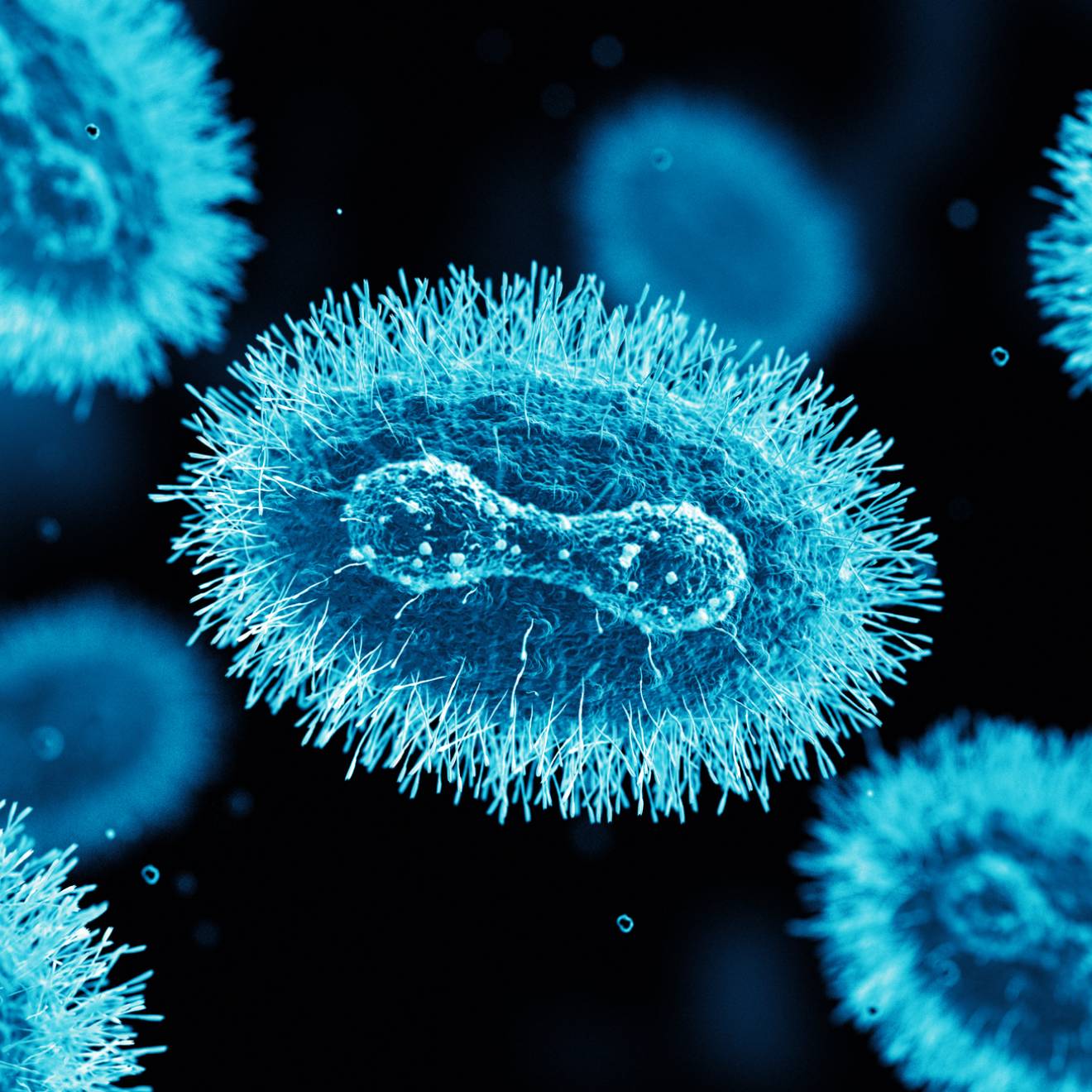 Monkeypox virus microscope slide rendering