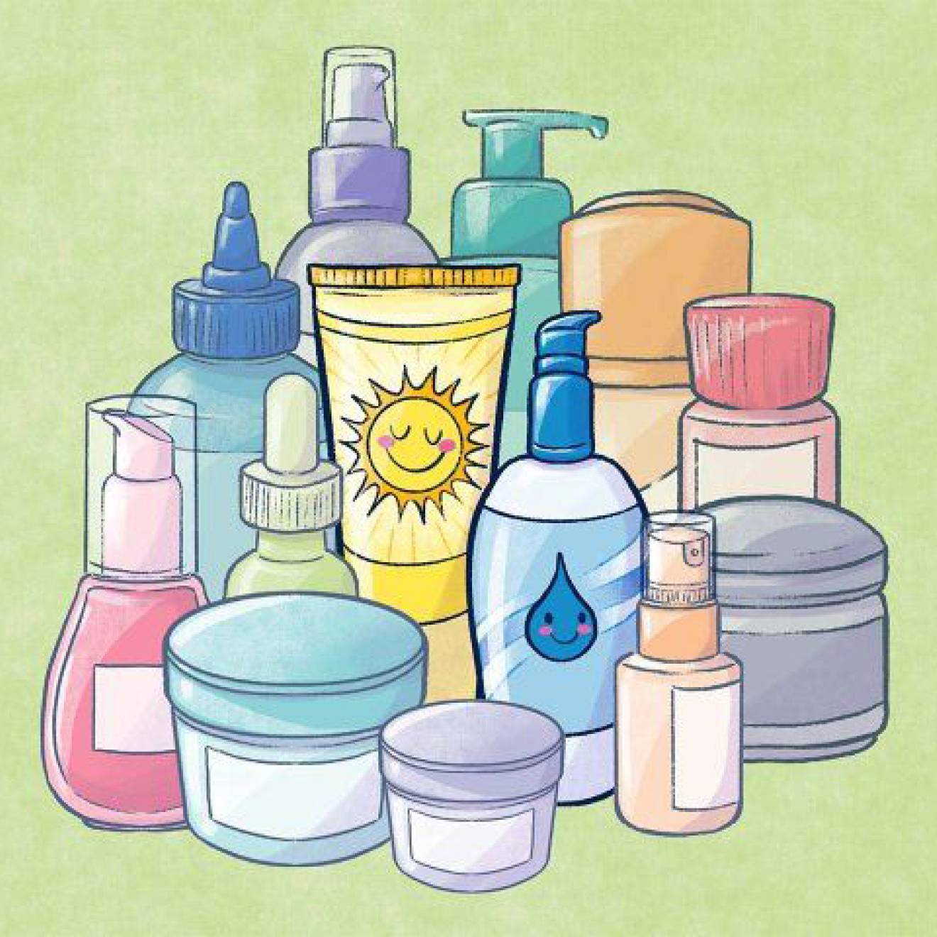 An illustration of skin care products