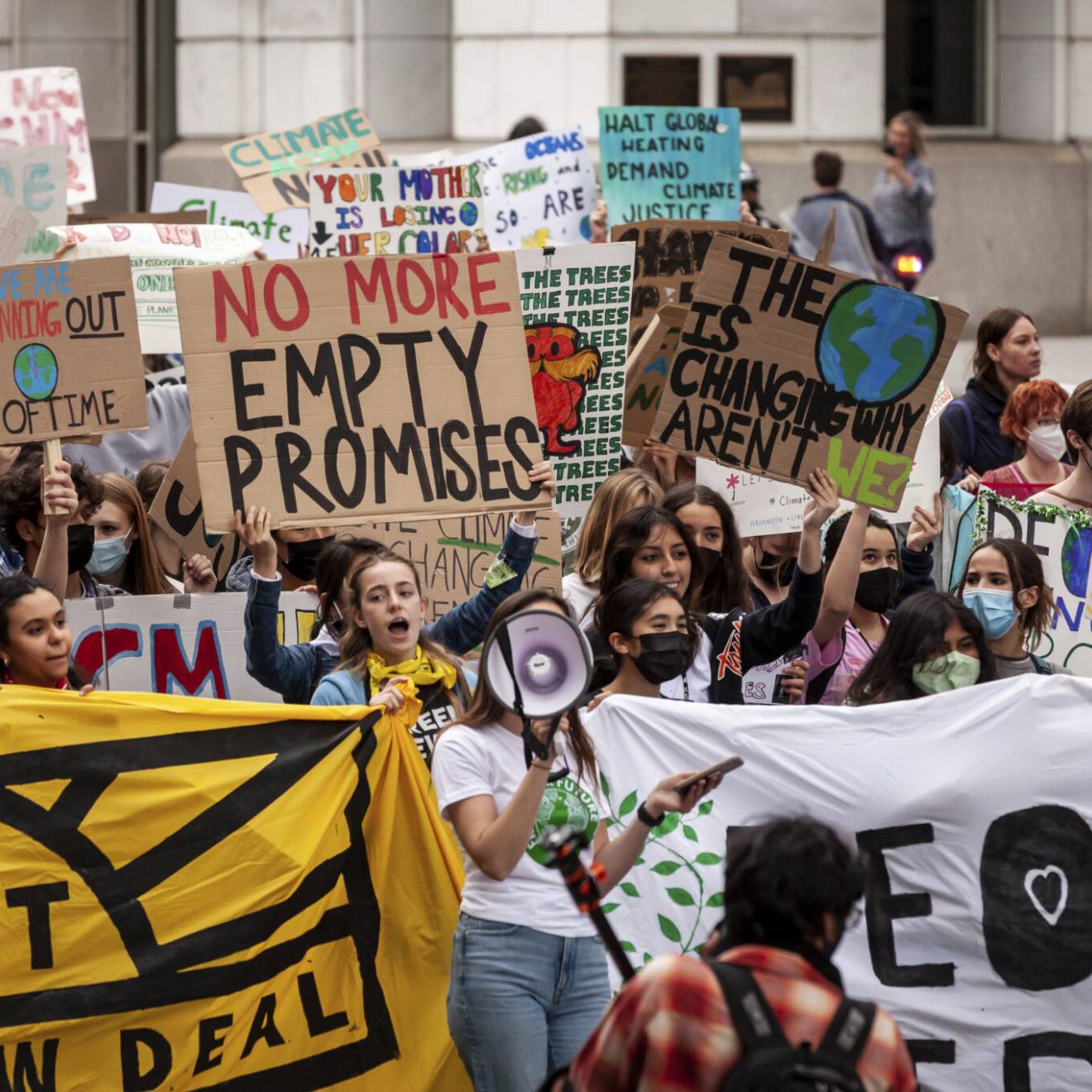 A crowd of young people protesting
