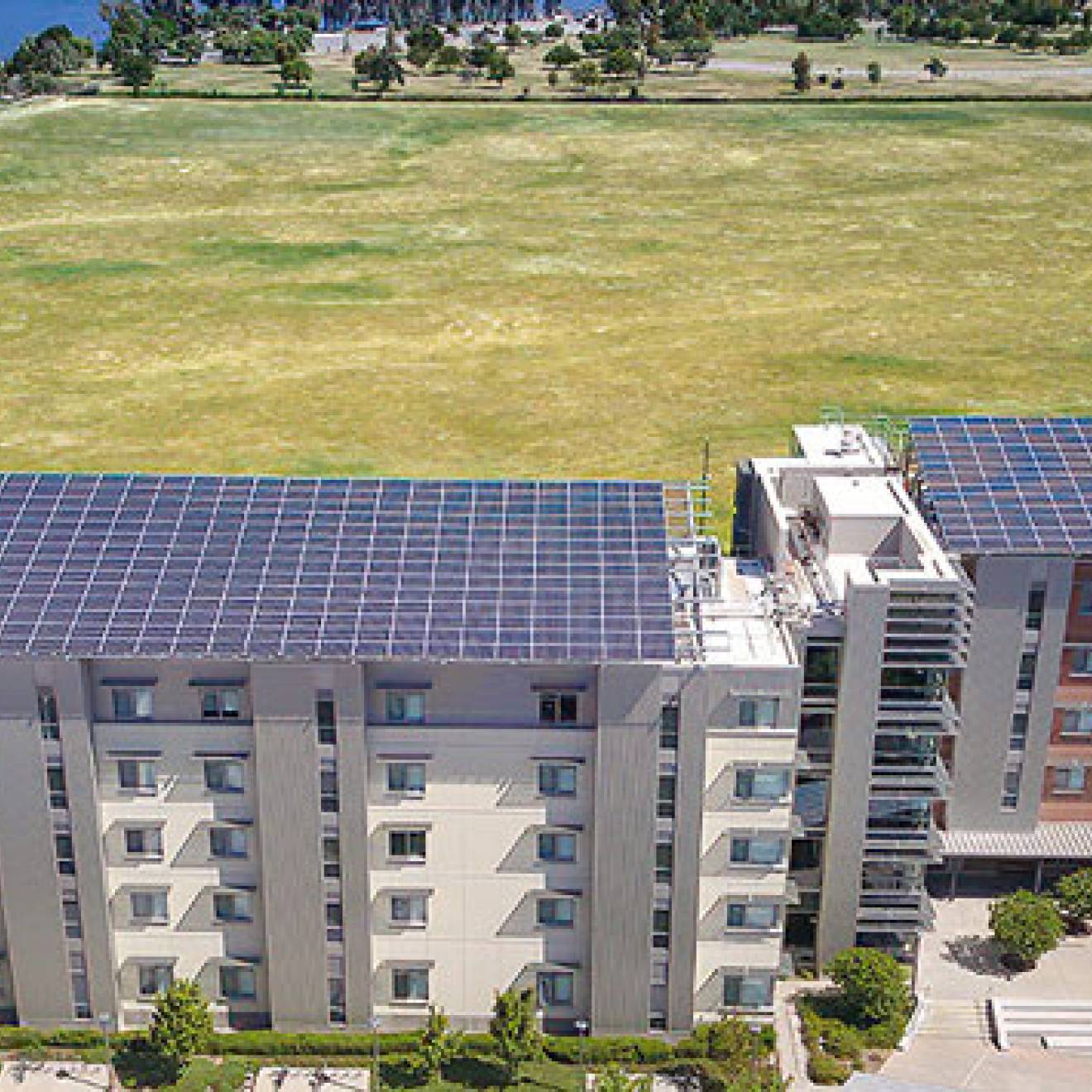 Solar panels on top of UC Merced campus buildings