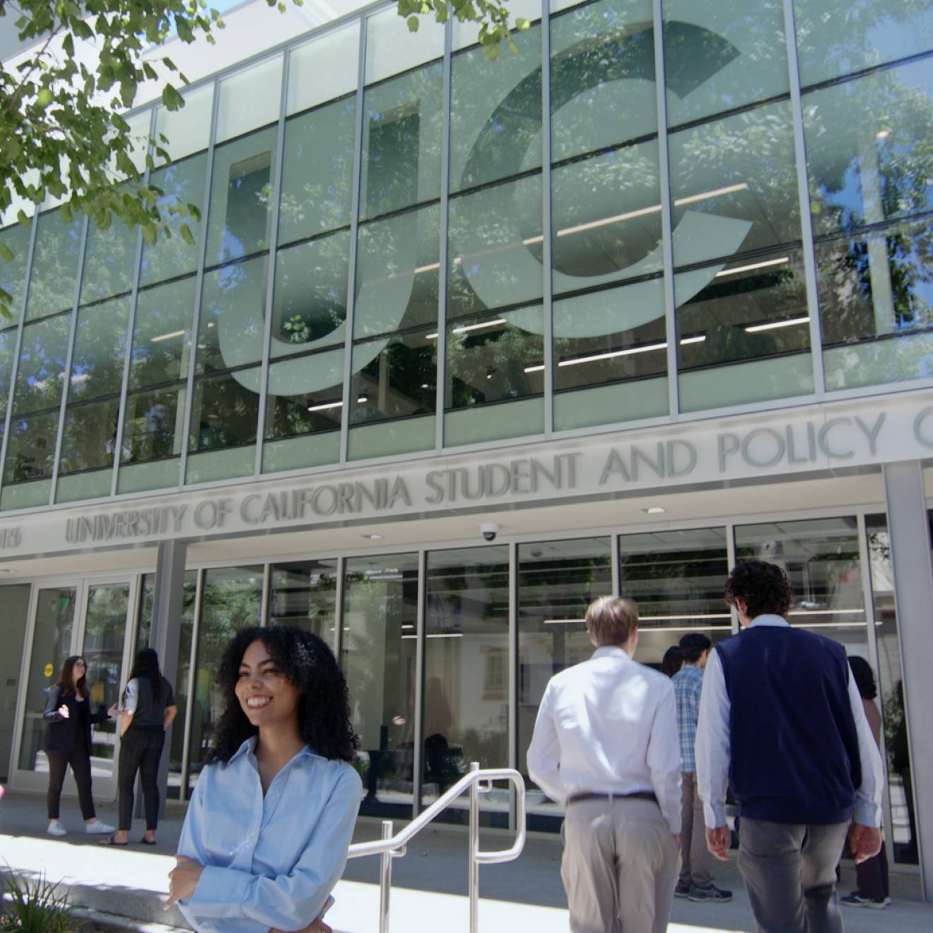 Students walking in front of the new UC Student and Policy Center