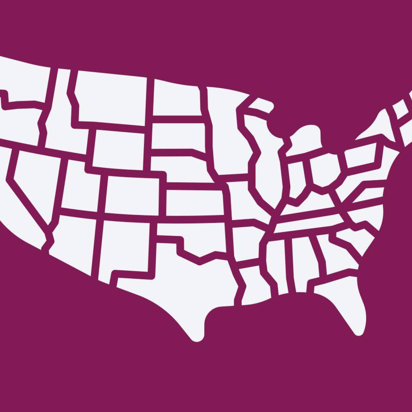 A map of the US on a magenta background